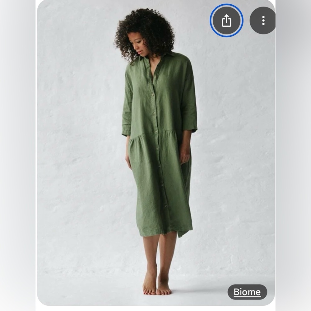 Seaside Tones Oversized Dress in Baltic Linen in Olive Green. One Size. NWT